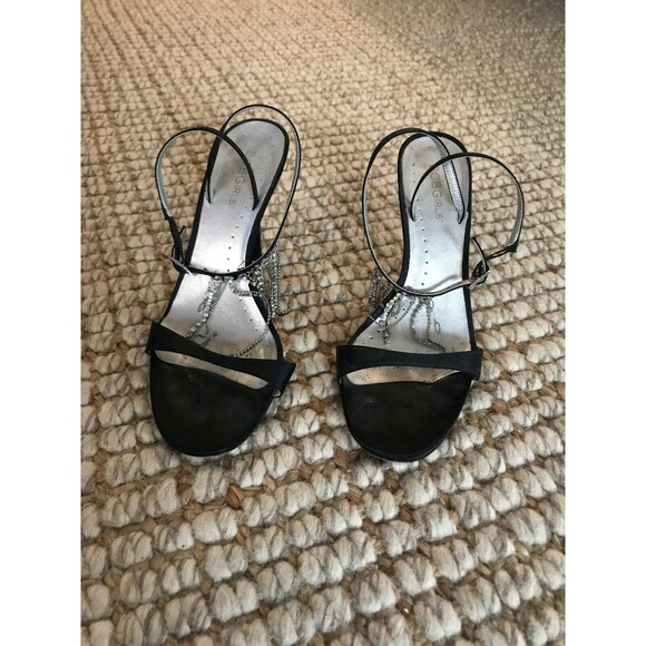 BCBGirls y2k babydoll strappy heeled sandals black silver 8B dance formal prom - Picture 8 of 8